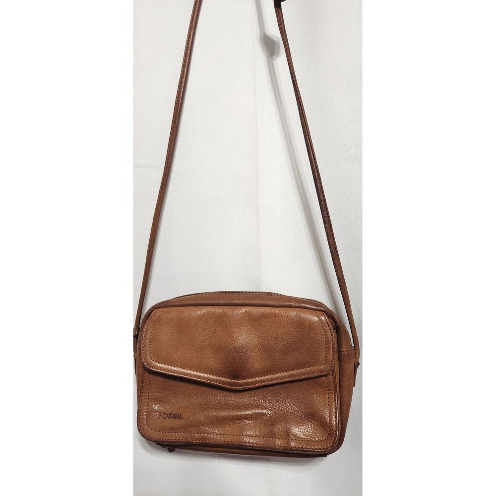 Fossil‎ Vintage Brown Leather Crossbody Organizer Bag Built In Wallet Small